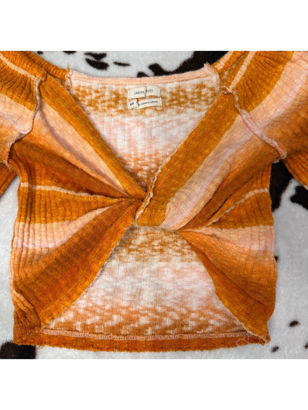 Urban Outfitters Twist Front Striped Crop Top Orange Bell Sleeve M - Picture 2 of 5